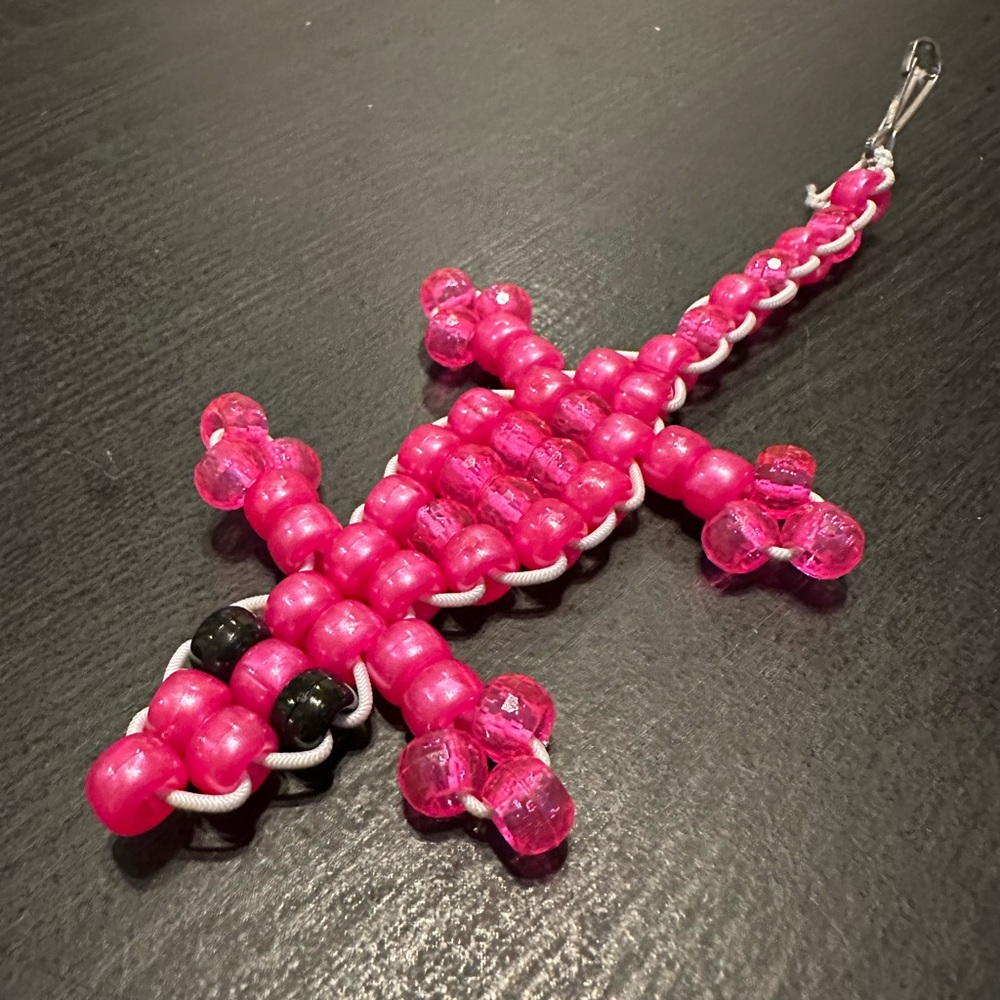 Handmade Pink Beaded Lizard Keychain